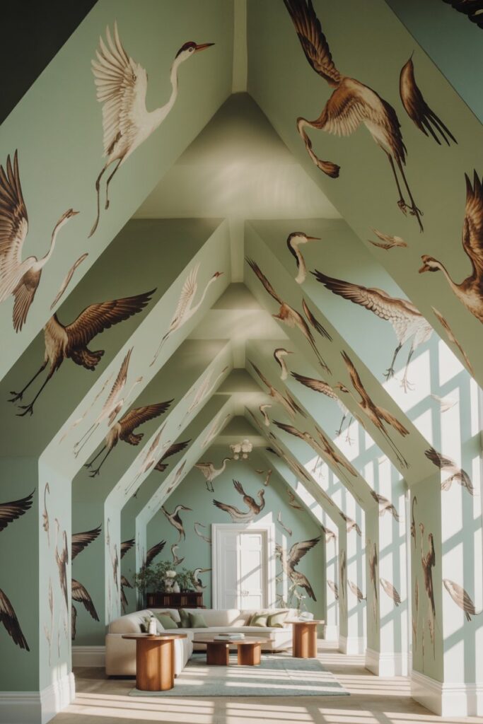 Bird-Inspired Wallpaper for Airy Vaulted Ceilings