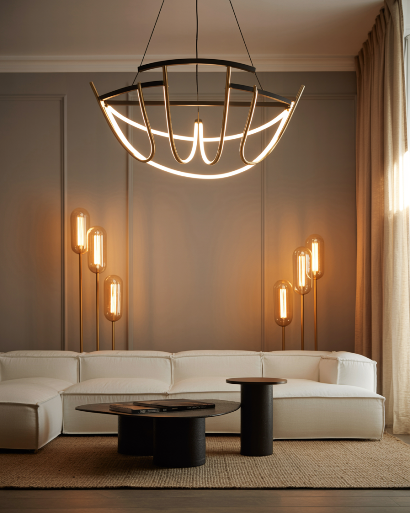 Statement Lighting to Elevate Neutral Living Areas