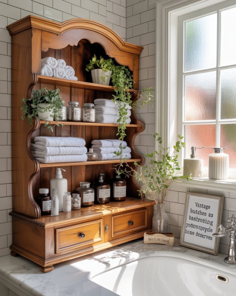 Vintage Hutches as Bathroom Storage: The Charming Upcycle Your Home Deserves