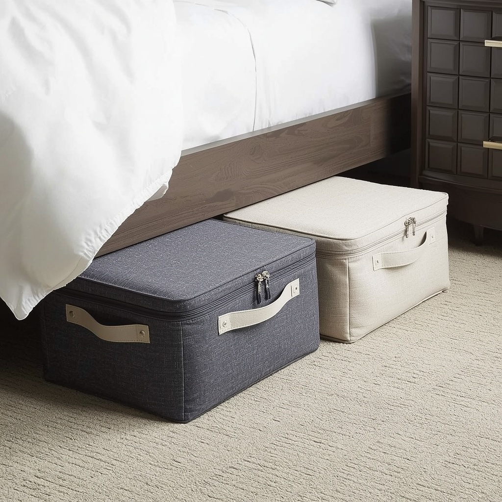 Fabric Under-Bed Organizers with Lids (Traditional & Transitional)