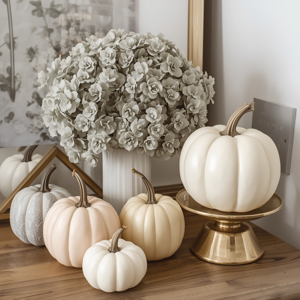 Elegant Neutral and White Pumpkin Displays