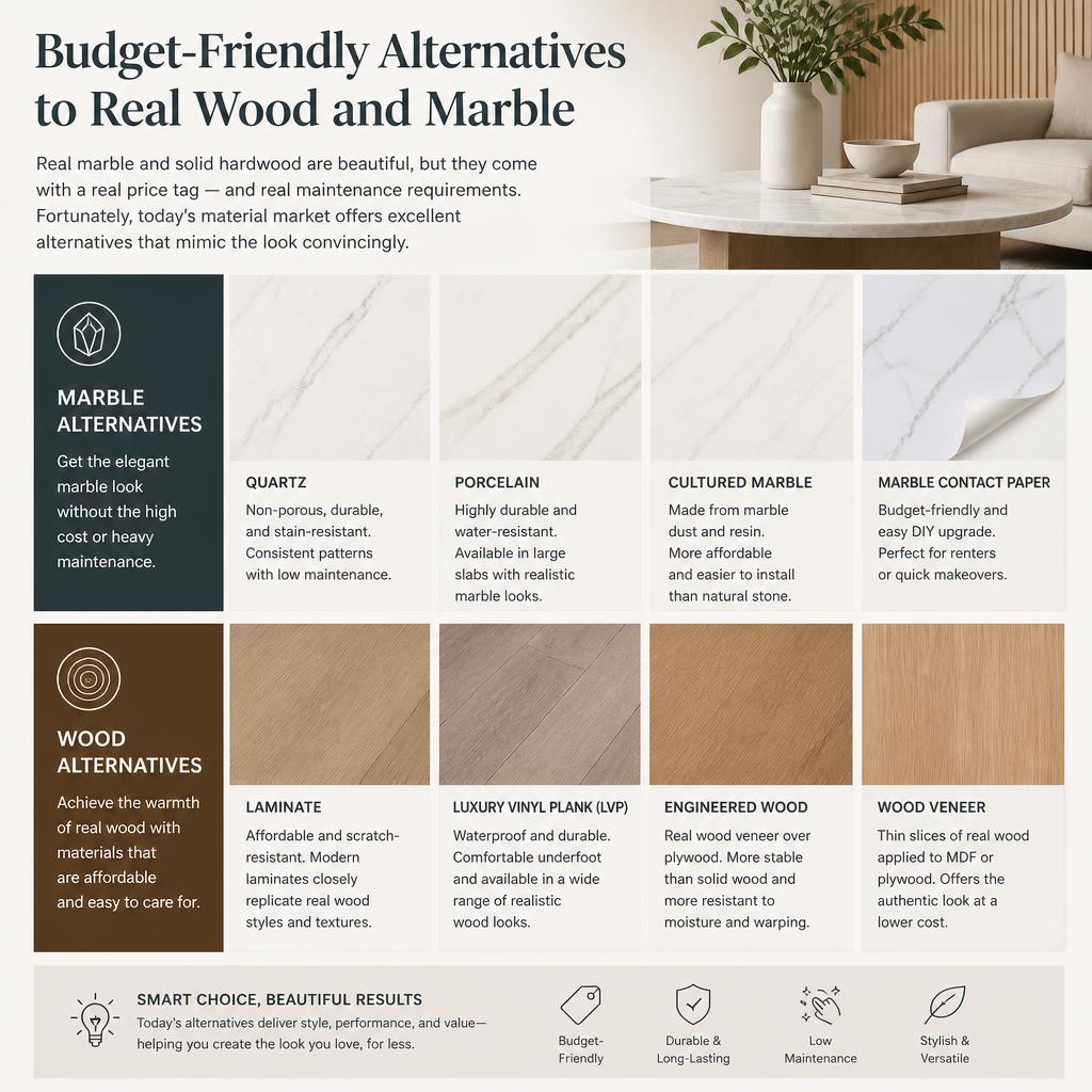Budget-Friendly Alternatives to Real Wood and Marble