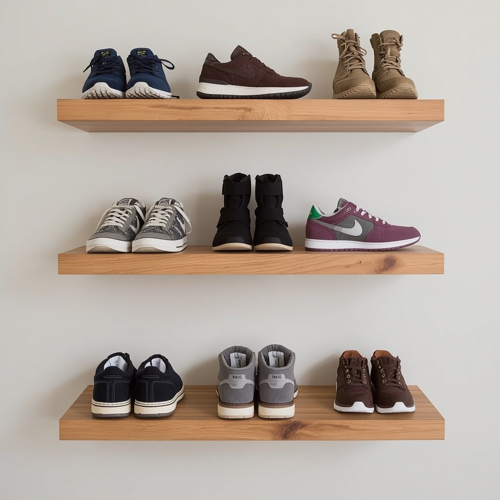 Use Wall-Mounted Shoe Shelves to Free the Floor