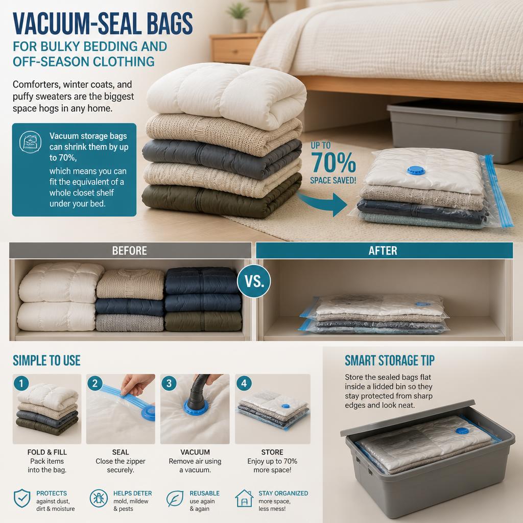 Vacuum-Seal Bags for Bulky Bedding and Off-Season Clothing