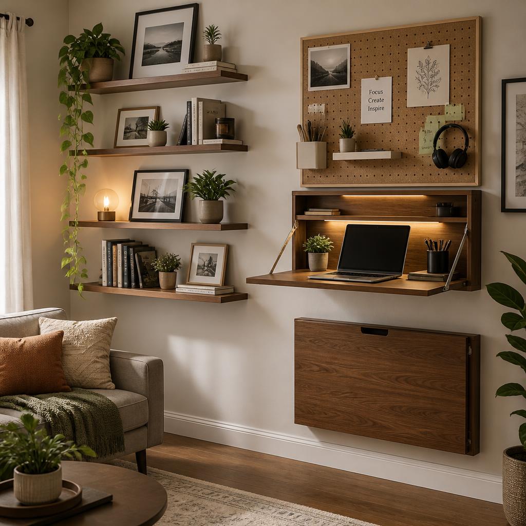 Wall-Mounted Shelves and Floating Desks